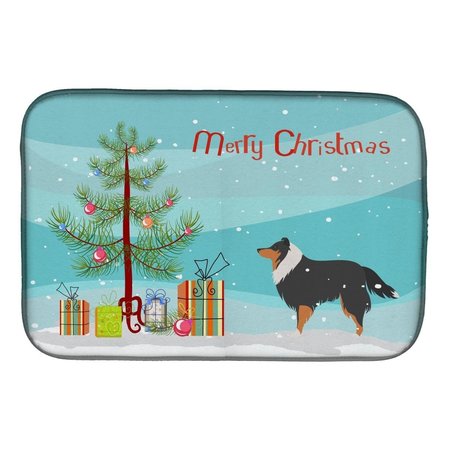 CAROLINES TREASURES Sheltie & Shetland Sheepdog Merry Christmas Tree Dish Drying Mat BB2948DDM